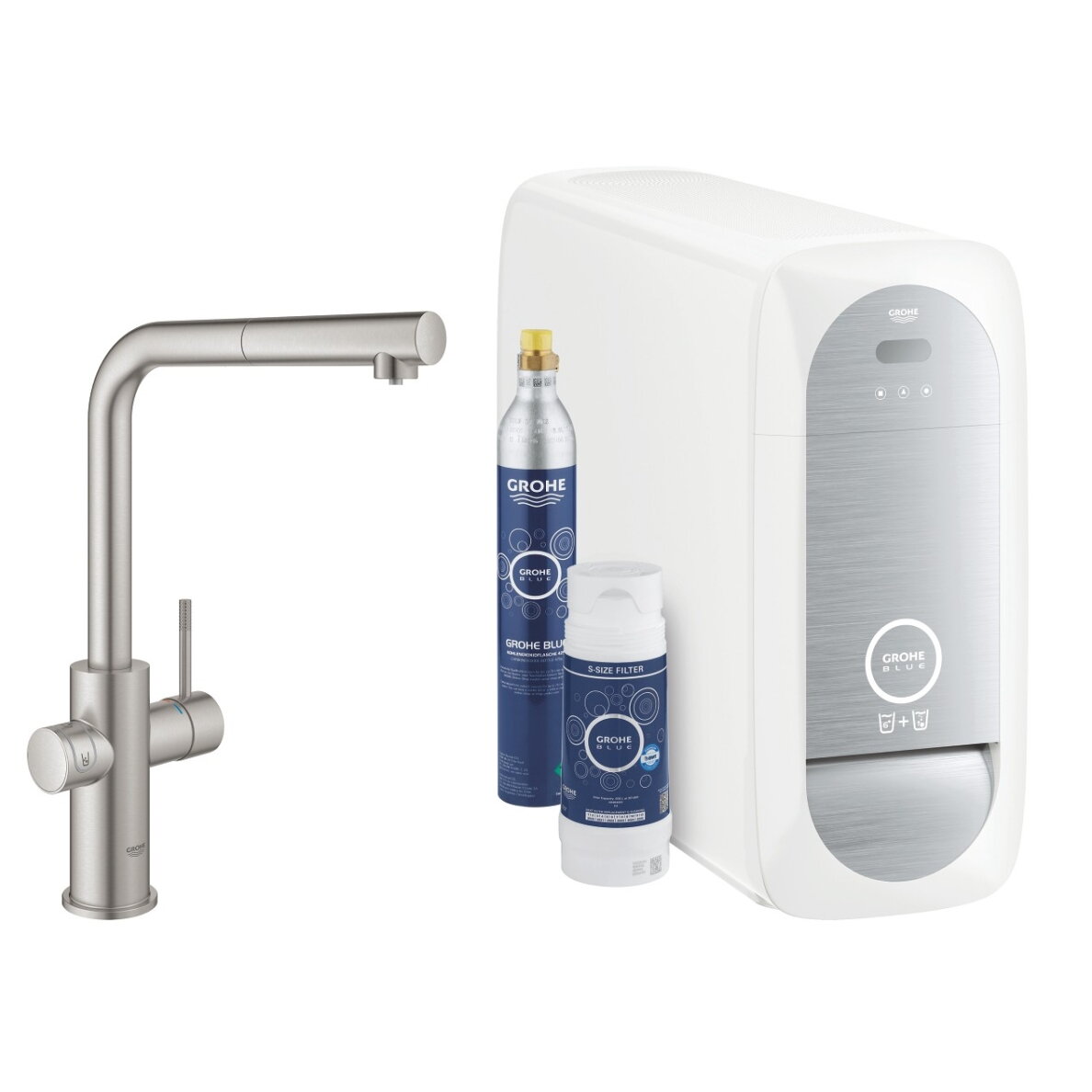 GROHE Blue Home virtuvinis maišytuvas su aušintuvu ir gazavimu, ištraukiamas L snapas 5 GROHE Blue Home virtuvinis maišytuvas su aušintuvu ir gazavimu, ištraukiamas L snapas 5