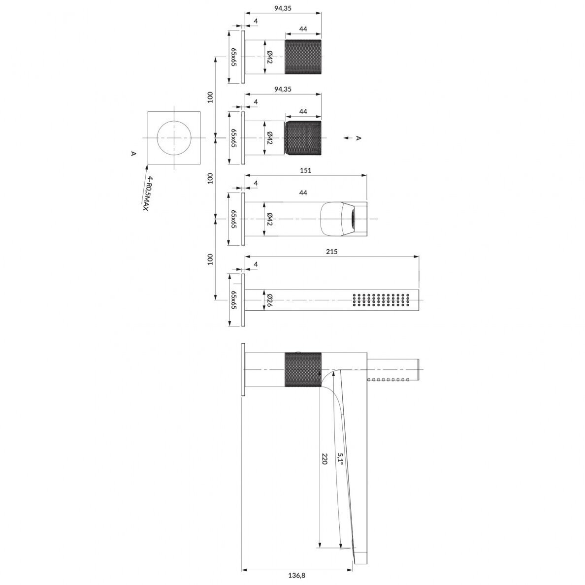4 dalių maišytuvas voniai Omnires Contour CT8032CR 1