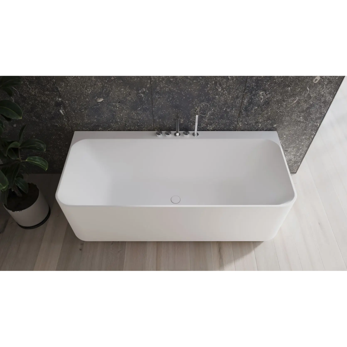 Balteco Cleo 170cm lieto akmens vonia prie sienos 1
