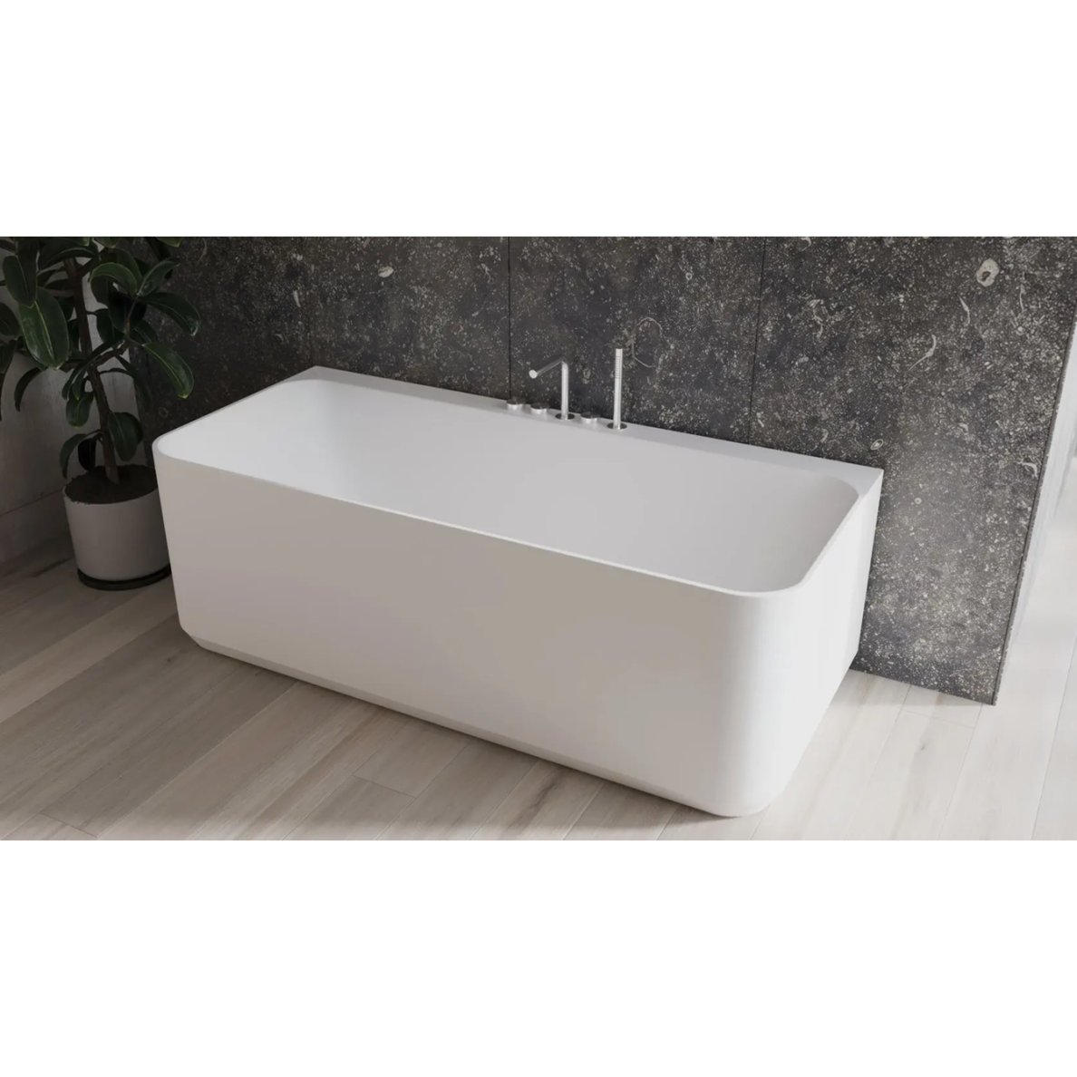 Balteco Cleo 180cm lieto akmens vonia prie sienos 2