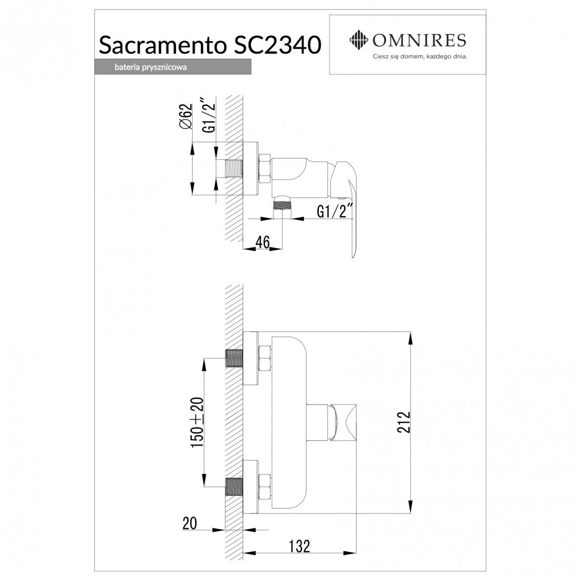 Baltos/chromo spalvos dušo maišytuvas Omnires Sacramento SC2340CRB 1 Baltos/chromo spalvos dušo maišytuvas Omnires Sacramento SC2340CRB 1