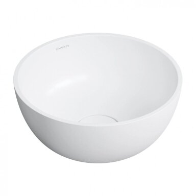 Baltos matinės spalvos pastatomas ant stalviršio praustuvas Omnires SHELL M+ SHELL350UNBM 35 cm