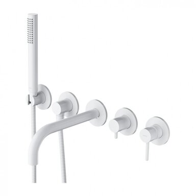 Baltos matinės spalvos sieninis 5 skylių maišytuvas voniai Y1237/1WM (snapelio ilgis 22 cm)