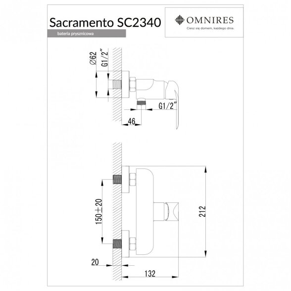 Baltos/chromo spalvos dušo maišytuvas Omnires Sacramento SC2340CRB 1 Baltos/chromo spalvos dušo maišytuvas Omnires Sacramento SC2340CRB 1