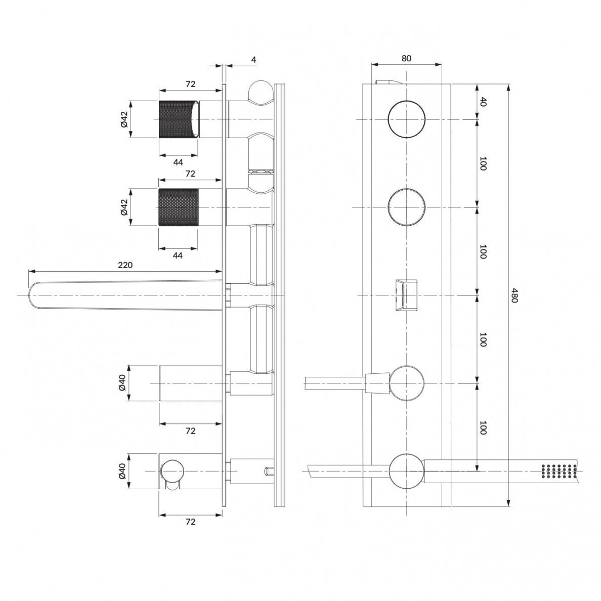 Braižyto aukso spalvos 5 dalių vonios maišytuvas Omnires Contour CT8037/1GLB 3 Braižyto aukso spalvos 5 dalių vonios maišytuvas Omnires Contour CT8037/1GLB 3