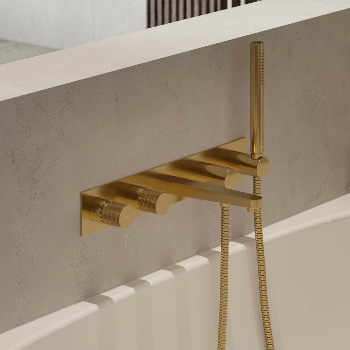 Braižyto aukso spalvos 5 dalių vonios maišytuvas Omnires Contour CT8037/1GLB 2