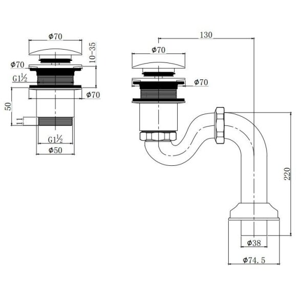 Chromo spalvos Omnires vonios sifonas SYOM-W10CR 1 Chromo spalvos Omnires vonios sifonas SYOM-W10CR 1