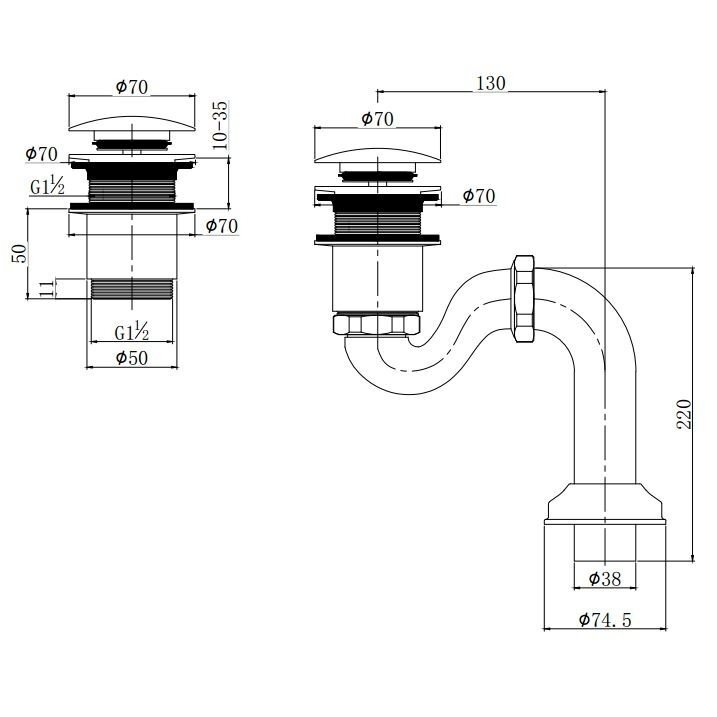 Chromo spalvos Omnires vonios sifonas SYOM-W10CR 1 Chromo spalvos Omnires vonios sifonas SYOM-W10CR 1