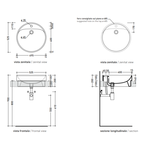 Flaminia Twin Set 5055 525x525xH100 įleidžiamas praustuvas 1