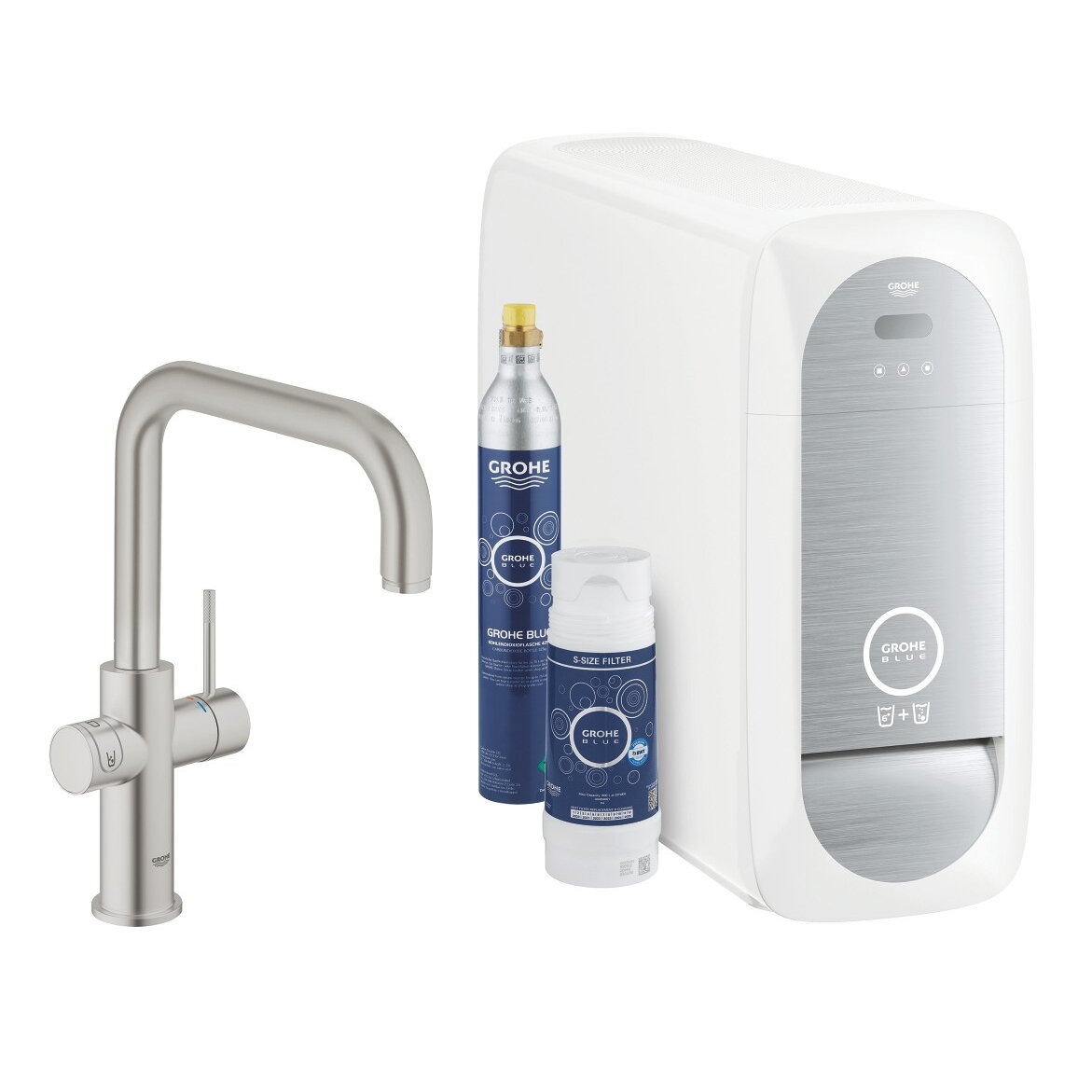 GROHE Blue Home virtuvinis maišytuvas su aušintuvu ir gazavimu, U snapas