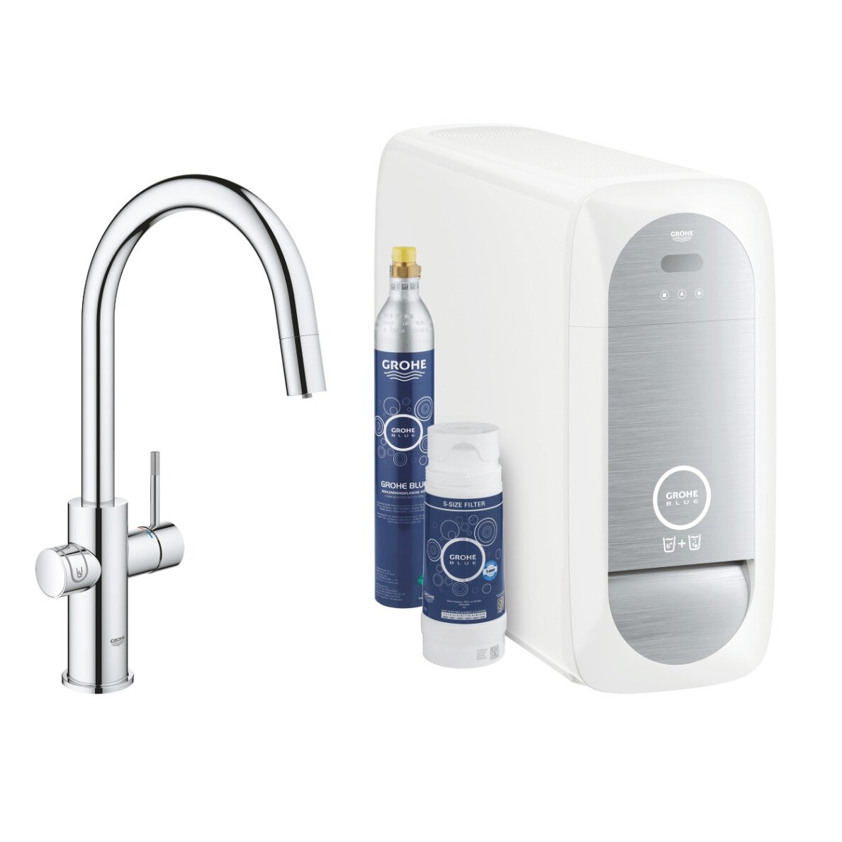 GROHE Blue Home virtuvinis maišytuvas su aušintuvu ir gazavimu, ištraukiamas C snapas 1 GROHE Blue Home virtuvinis maišytuvas su aušintuvu ir gazavimu, ištraukiamas C snapas 1