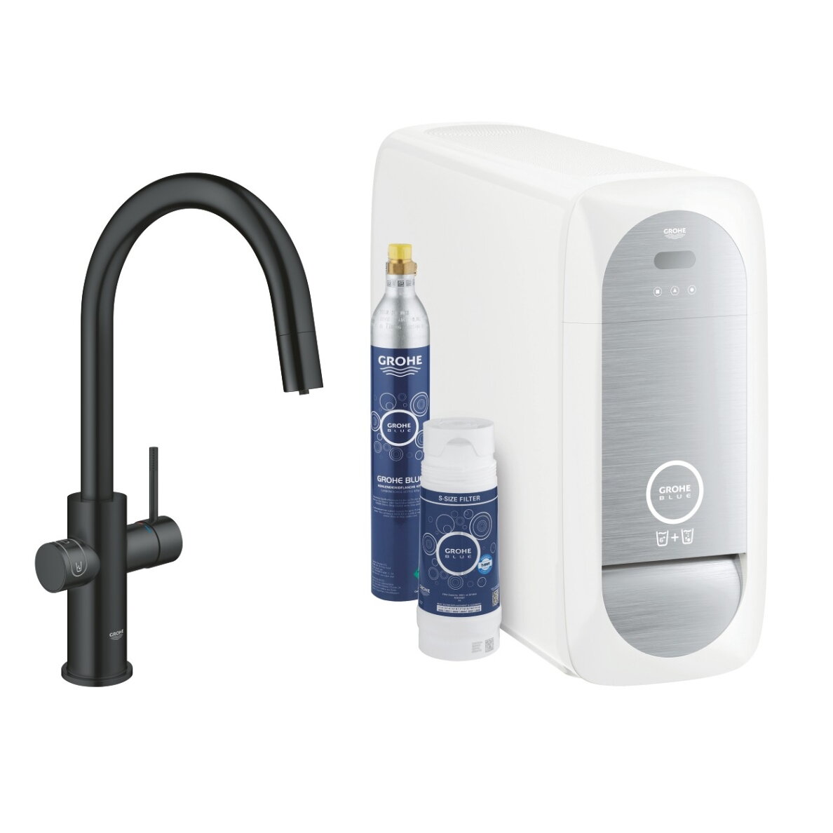 GROHE Blue Home virtuvinis maišytuvas su aušintuvu ir gazavimu, ištraukiamas C snapas 2 GROHE Blue Home virtuvinis maišytuvas su aušintuvu ir gazavimu, ištraukiamas C snapas 2
