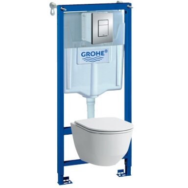 Grohe potinkinis rėmas 3 in 1 su pakabinamu klozetu Laufen Pro New ir plonu lėtaeigiu dangčiu Grohe potinkinis rėmas 3 in 1 su pakabinamu klozetu Laufen Pro New ir plonu lėtaeigiu dangčiu