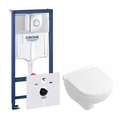 Grohe Rapid SL 4 in 1 rėmas su pakabinamu klozetu Villeroy & Boch O.Novo su lėtaeigiu dangčiu Grohe Rapid SL 4 in 1 rėmas su pakabinamu klozetu Villeroy & Boch O.Novo su lėtaeigiu dangčiu