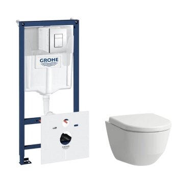 Grohe Rapid SL WC potinkinis rėmas 5 in 1 su Laufen Pro Rimless pakabinamu klozetu ir lėtaeigiu dangčiu Grohe Rapid SL WC potinkinis rėmas 5 in 1 su Laufen Pro Rimless pakabinamu klozetu ir lėtaeigiu dangčiu