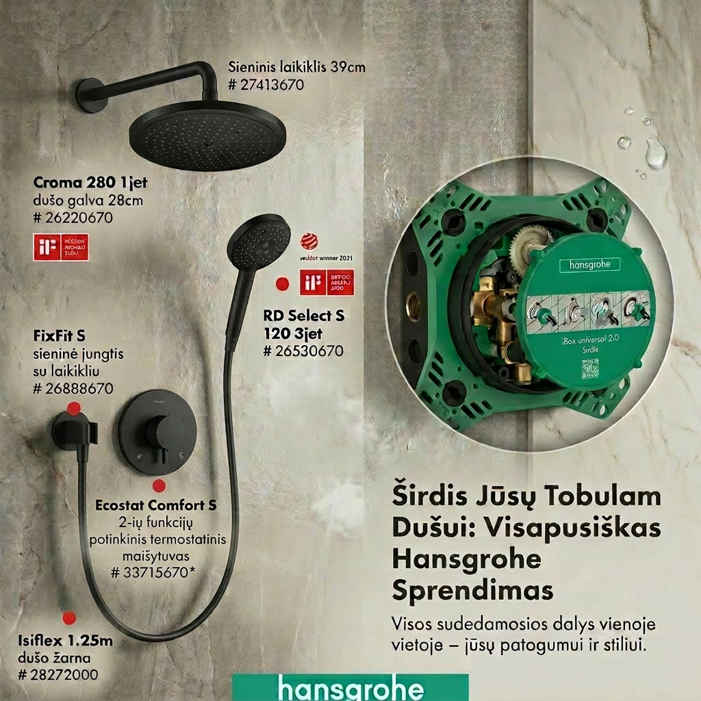 Hansgrohe Ecostat Comfort S potinkinė termostatinė dušo sistema 2 Hansgrohe Ecostat Comfort S potinkinė termostatinė dušo sistema 2