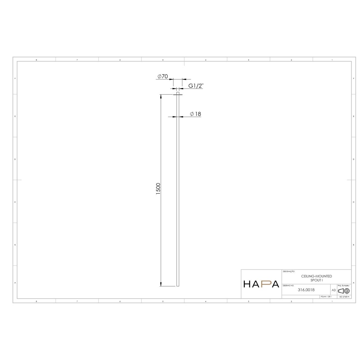 Hapa 316 Inox iš lubų montuojamas praustuvo snapelis 2 Hapa 316 Inox iš lubų montuojamas praustuvo snapelis 2