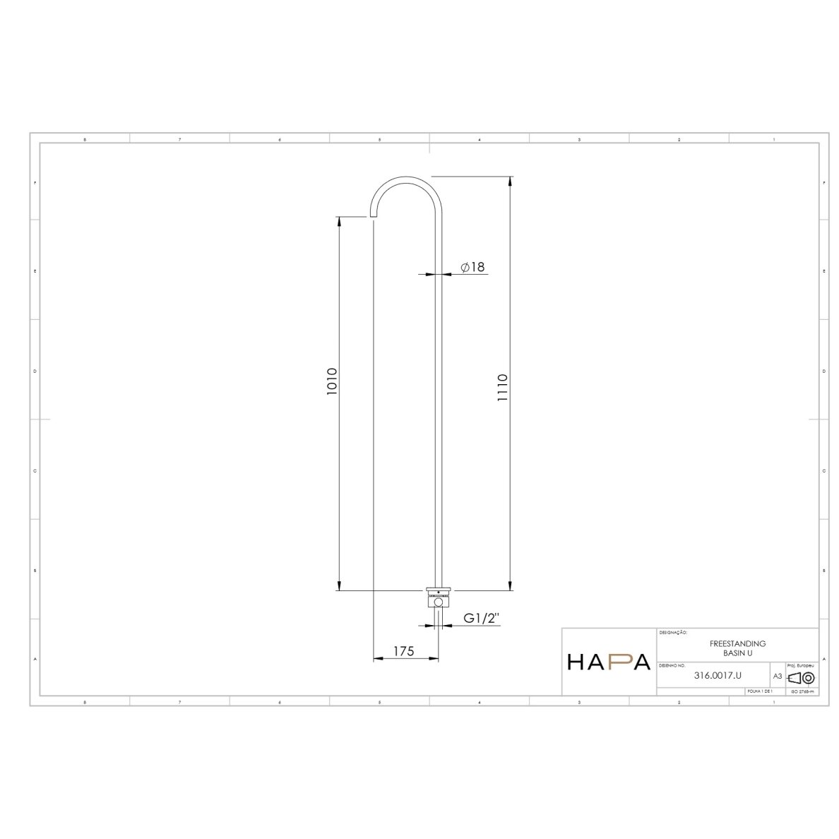 Hapa 316 Inox laisvai stovintis praustuvo snapelis U formos 2 Hapa 316 Inox laisvai stovintis praustuvo snapelis U formos 2