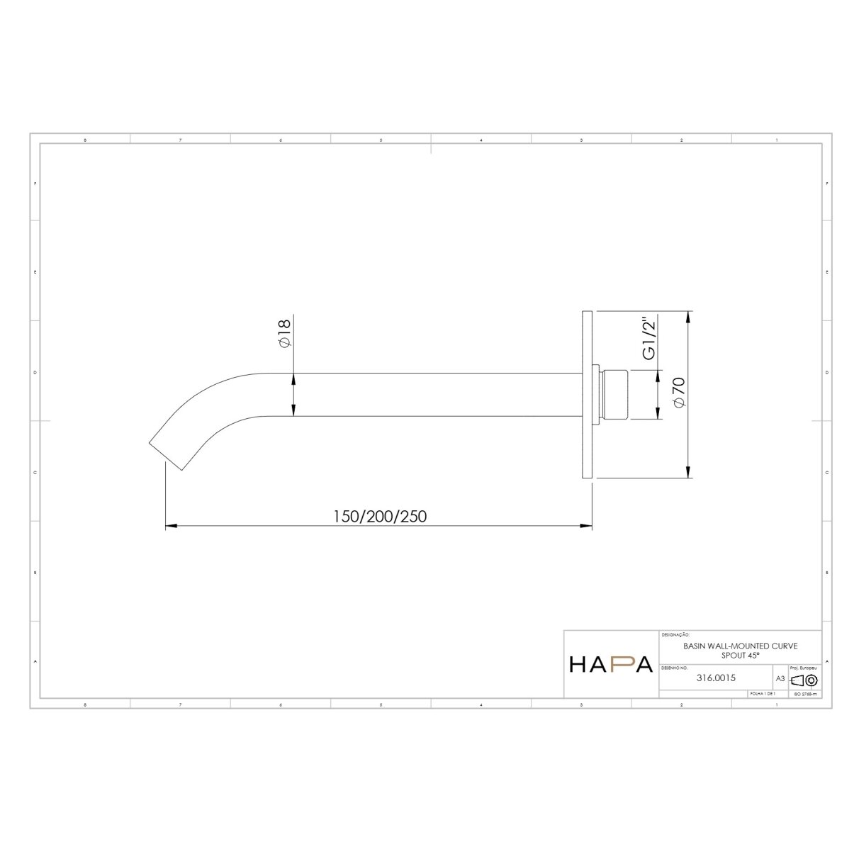 Hapa 316 Inox sieninis praustuvo snapelis 45° 2 Hapa 316 Inox sieninis praustuvo snapelis 45° 2