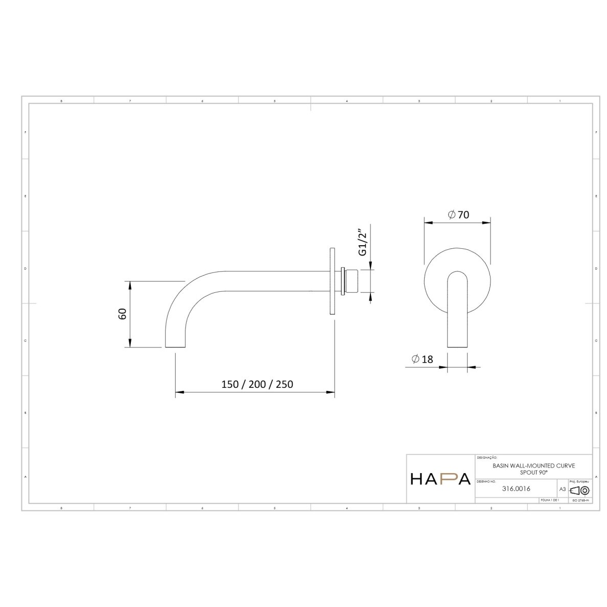 Hapa 316 Inox sieninis praustuvo snapelis 90° 2