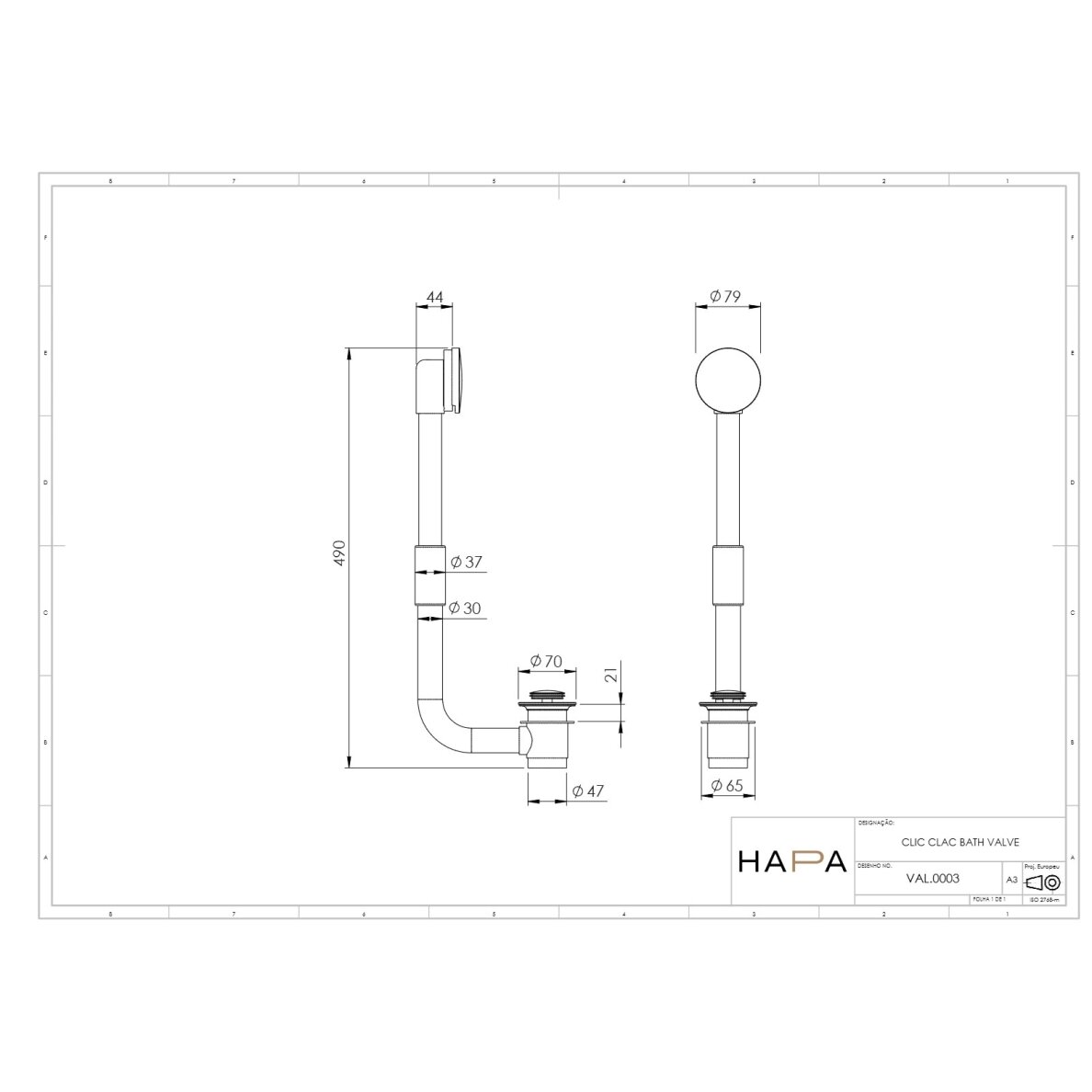 Hapa C35 Click-Clack vonios sifonas 2 Hapa C35 Click-Clack vonios sifonas 2