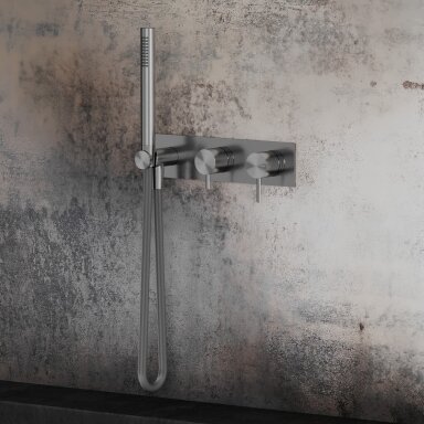 Hapa 316 Inox potinkinė dušo sistema su rankiniu dušeliu, 2 padėčių, horizontali, su plokšte
