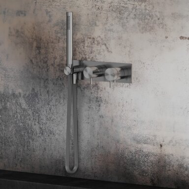Hapa 316 Inox potinkinė termostatinė dušo sistema su rankiniu dušeliu, 2 padėčių, su plokšte