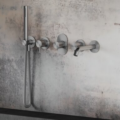 Hapa 316 Inox potinkinė termostatinė vonios sistema su snapeliu ir rankiniu dušeliu, 2 padėčių