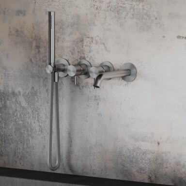 Hapa 316 Inox potinkinė vonios sistema su snapeliu ir rankiniu dušeliu, 2 padėčių