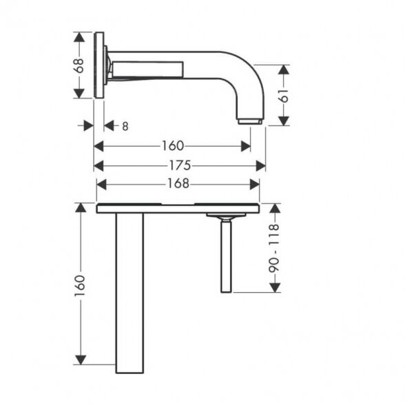 Hansgrohe Axor Citterio 160 mm praustuvo maišytuvas iš sienos ant vienos plokštelės 5 Hansgrohe Axor Citterio 160 mm praustuvo maišytuvas iš sienos ant vienos plokštelės 5