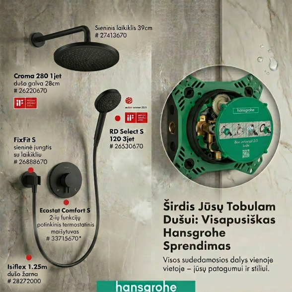 Hansgrohe Ecostat Comfort S potinkinė termostatinė dušo sistema 2 Hansgrohe Ecostat Comfort S potinkinė termostatinė dušo sistema 2