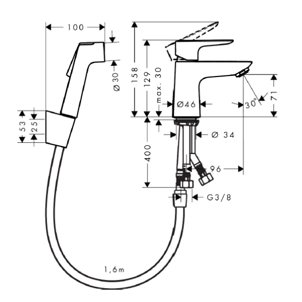 Hansgrohe Talis E praustuvo maišytuvas su bidė dušeliu 1