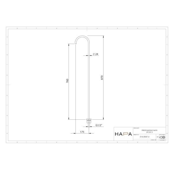 Hapa 316 Inox laisvai stovintis vonios snapelis U formos 2 Hapa 316 Inox laisvai stovintis vonios snapelis U formos 2