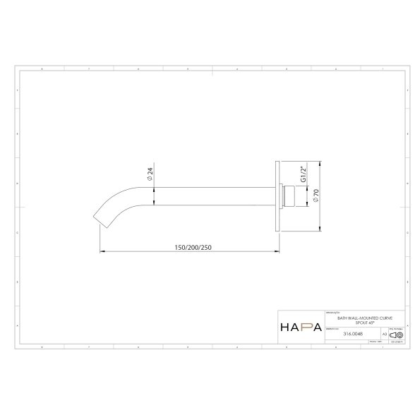 Hapa 316 Inox sieninis vonios snapelis 45° 2 Hapa 316 Inox sieninis vonios snapelis 45° 2