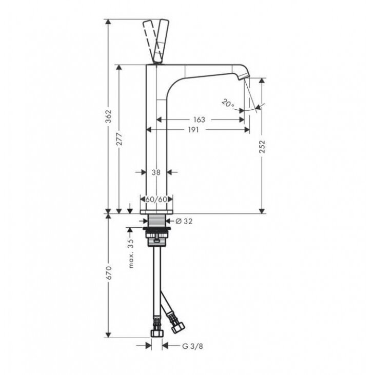Hansgrohe Axor Citterio E 250 36104000 aukštas praustuvo maišytuvas 3 Hansgrohe Axor Citterio E 250 36104000 aukštas praustuvo maišytuvas 3