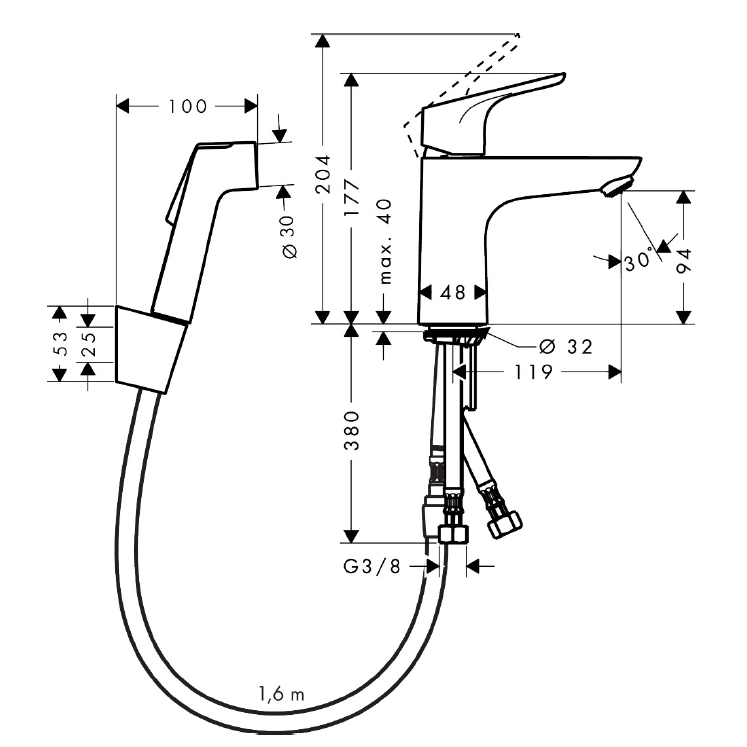 Hansgrohe Focus 100 31927000 praustuvo maišytuvas su bidete dušeliu 1