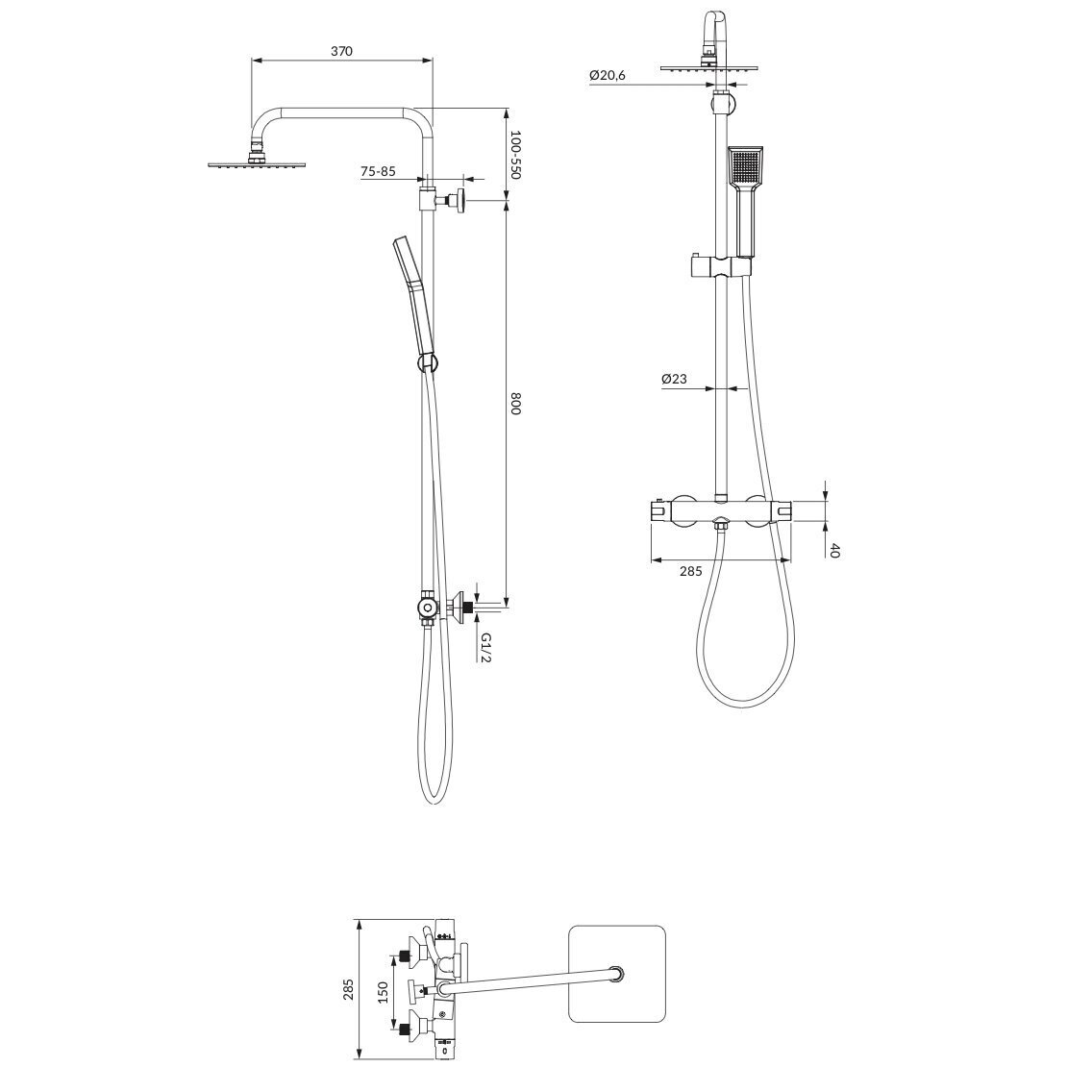 Juoda virštinkinė termostatinė dušo sistema Omnires Y1244JBL Y 2 Juoda virštinkinė termostatinė dušo sistema Omnires Y1244JBL Y 2