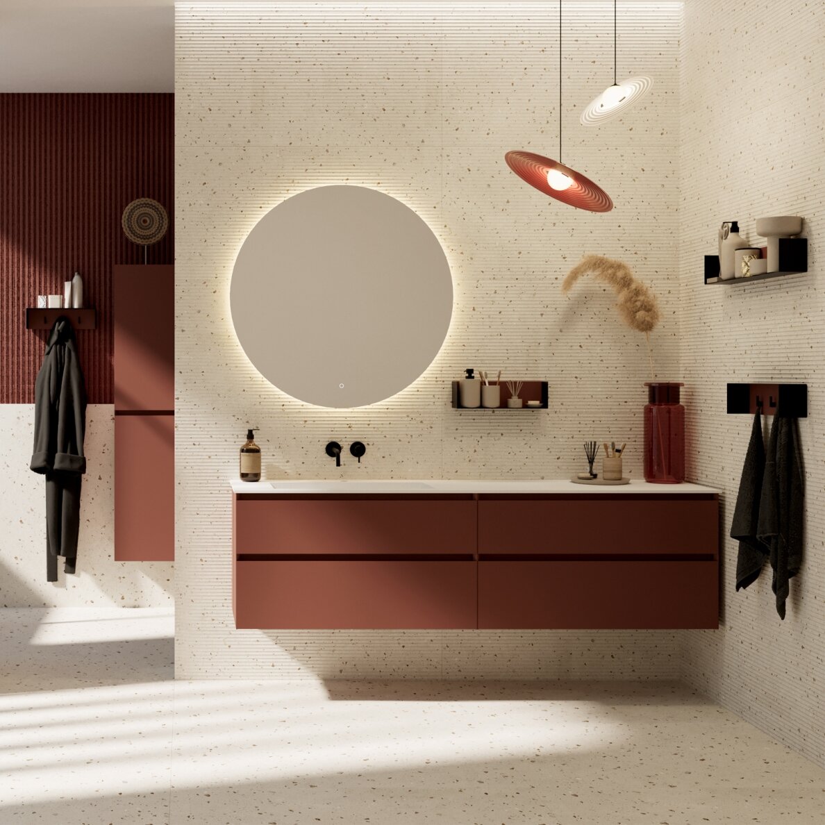 Kamė CORIAN®1 praustuvas su dubeniu dešinėje 120 cm, matinis baltas 1