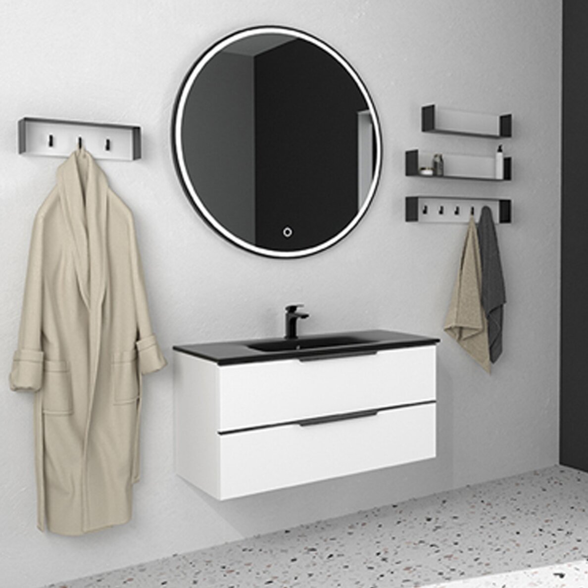 Kamė ELIDE įleidžiamas keraminis praustuvas 60 cm, juodas 1 Kamė ELIDE įleidžiamas keraminis praustuvas 60 cm, juodas 1