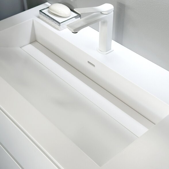 Kamė CORIAN®1 praustuvas su dubeniu dešinėje 120 cm, matinis baltas 3