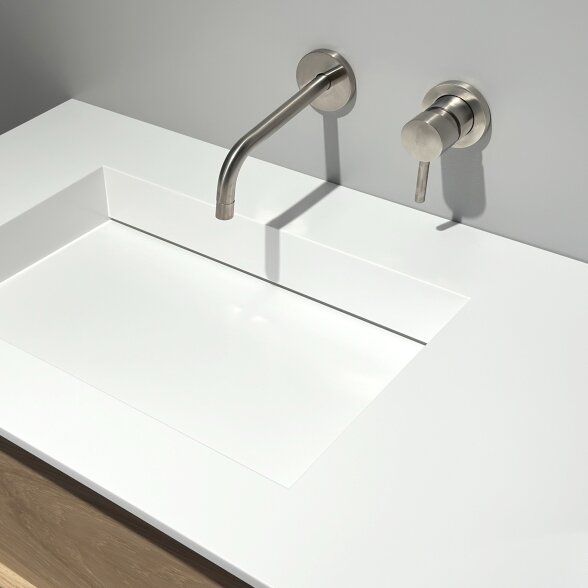 Kamė CORIAN®2 praustuvas su dubeniu dešinėje 120 cm, matinis baltas 4