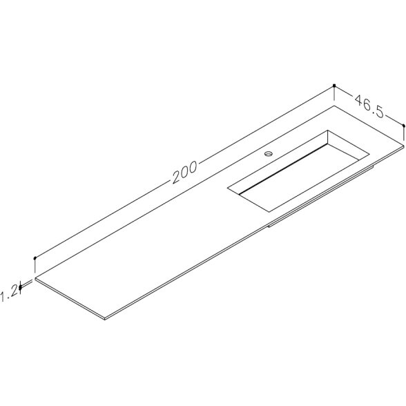 Kamė CORIAN®2 praustuvas su dubeniu dešinėje 200 cm, matinis baltas 1