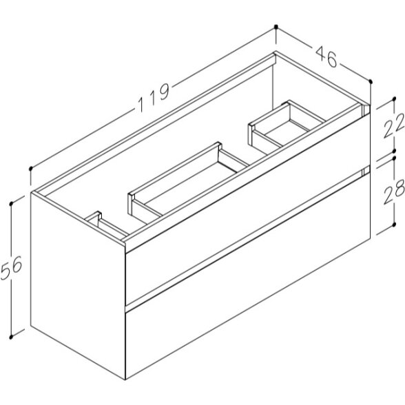 Kamė LOFT spintelė po dvigubu praustuvu 120 cm 1