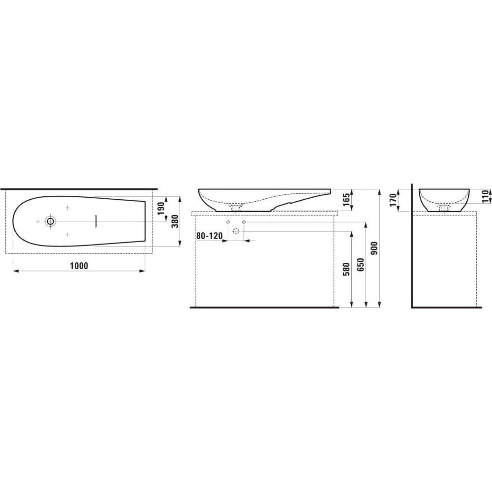 Laufen Ilbagnoalessi One 100x38 pastatomas ant stalviršio praustuvas 2 Laufen Ilbagnoalessi One 100x38 pastatomas ant stalviršio praustuvas 2
