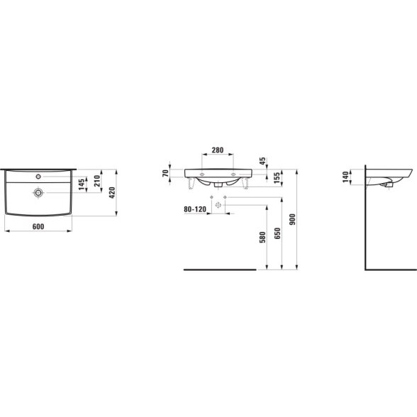 Laufen Pro Nordic baldinis praustuvas 60x42 cm 3 Laufen Pro Nordic baldinis praustuvas 60x42 cm 3