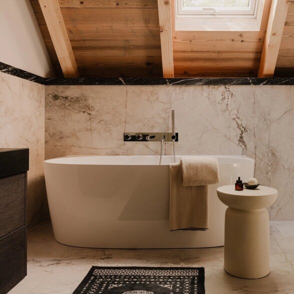 Lieto marmuro vonia Omnires Marble+ Valencia balta blizgi 158 x 77 cm 4