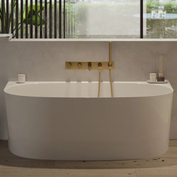 Lieto marmuro vonia Omnires Marble+ Valencia balta blizgi 158 x 86cm 2