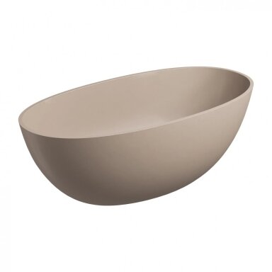 Matinė smėlio kopos spalvos laisvai pastatoma lieto akmens vonia Omnires SHELL M+ SHELL148WWDB 148 x 75 cm