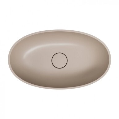 Matinės smėlio kopos spalvos pastatomas ant stalviršio praustuvas Omnires SHELL M+ SHELLUNDB 60 x 35 cm
