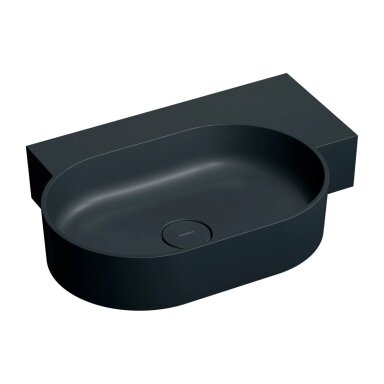 Matt black lava spalvos pakabinamas/pastatomas ant stalviršio praustuvas Omnires OVO M+ 64 x 44 cm (dešinė) Matt black lava spalvos pakabinamas/pastatomas ant stalviršio praustuvas Omnires OVO M+ 64 x 44 cm (dešinė)